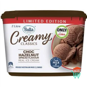 Bulla Creamy Classics Ice Cream Choc Hazelnut Spread Flavour 2 Litre