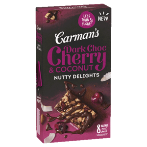 Carman's Nutty Delights Dark Choc Cherry & Coconut Bars 8 pack