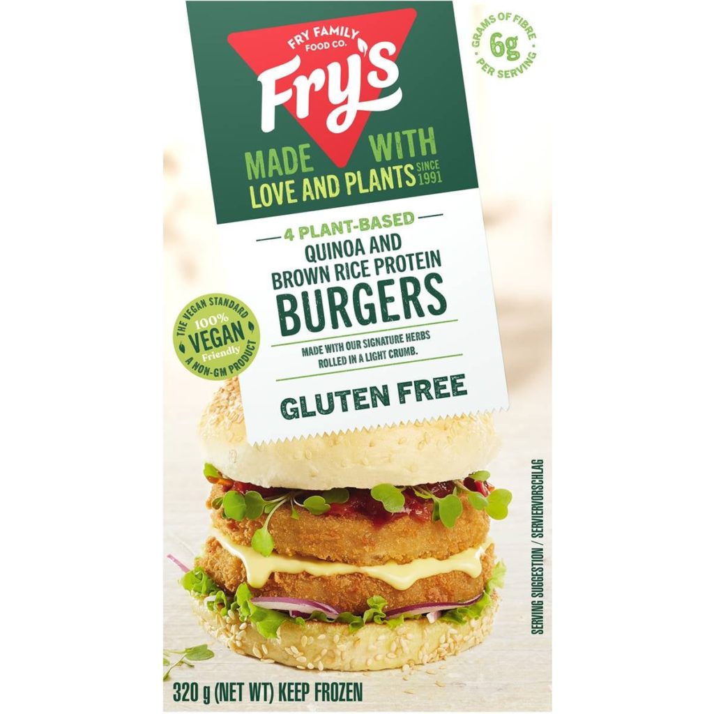 Fry's Meat Free Quinoa & Brown Rice Protein Burgers Frozen Meal 320g