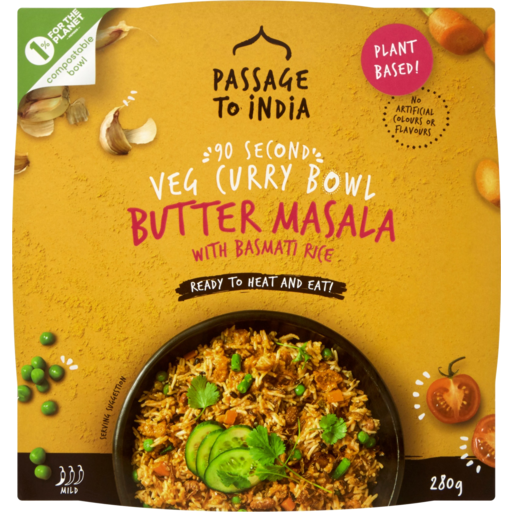 Passage To India 90 Second Veg Curry Bowl Butter Masala With Basmati Pilaf Rice 280g