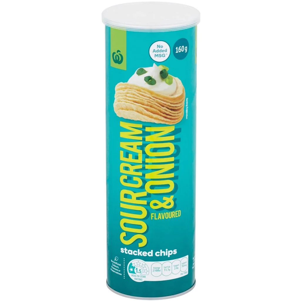 Woolworths Sour Cream & Onion Stacked Chips 160g