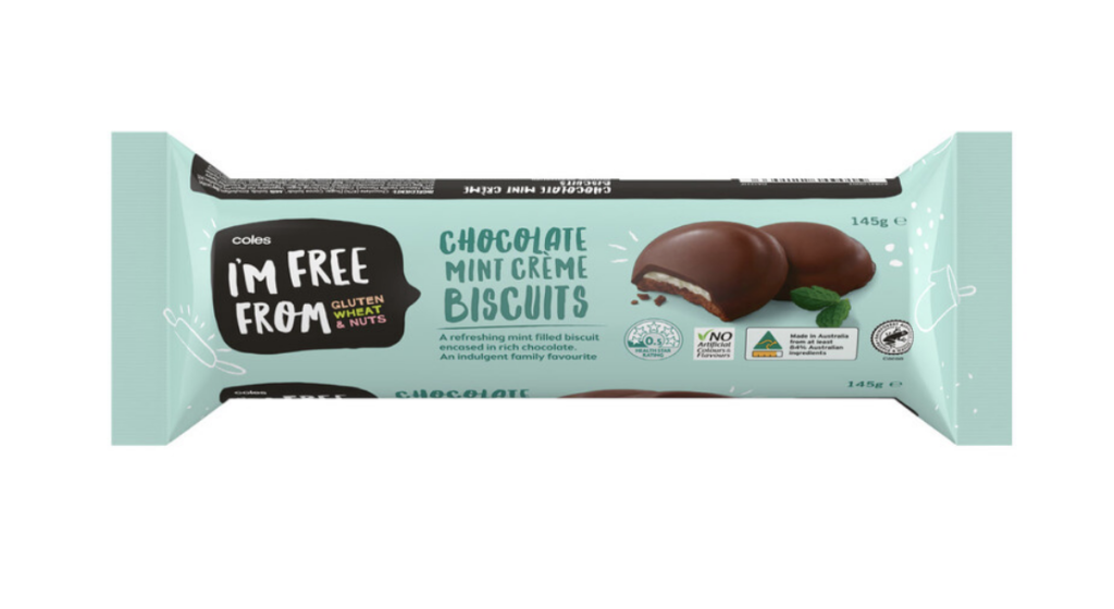 Coles I'M Free From Chocmint Creme Biscuits 145g