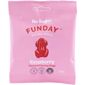 Funday Natural Sweets No Sugar Added Lollies Raspberry Gummy Frogs 50g