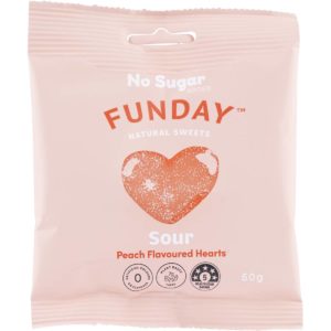 Funday Natural Sweets No Sugar Added Lollies Sour Peach Hearts 50g