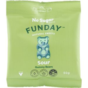Funday Natural Sweets No Sugar Added Vegan Lollies Sour Gummy Bears 50g