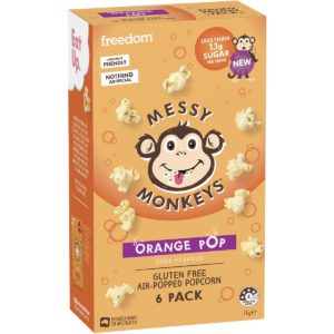 Messy Monkeys Gluten Free Air Popped Popcorn Orange Pop Soda Flavour 6 Pack
