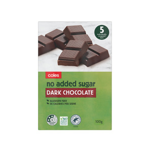 Coles No Added Sugar Dark Choc 100g