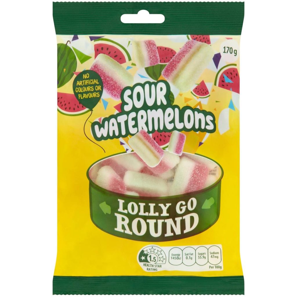 Lolly Go Round Round Sour Watermelons 170g