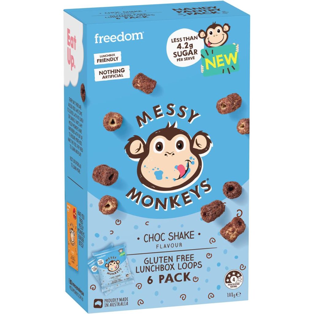Messy Monkeys Gluten Free Lunchbox Loops Choc Shake Flavour 6 Pack