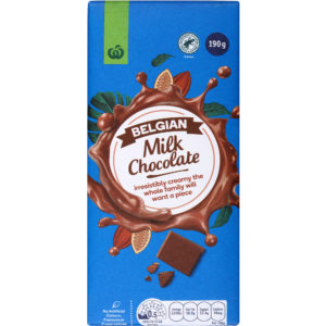 Woolworths Belgian Milk Chocolate Block 190g