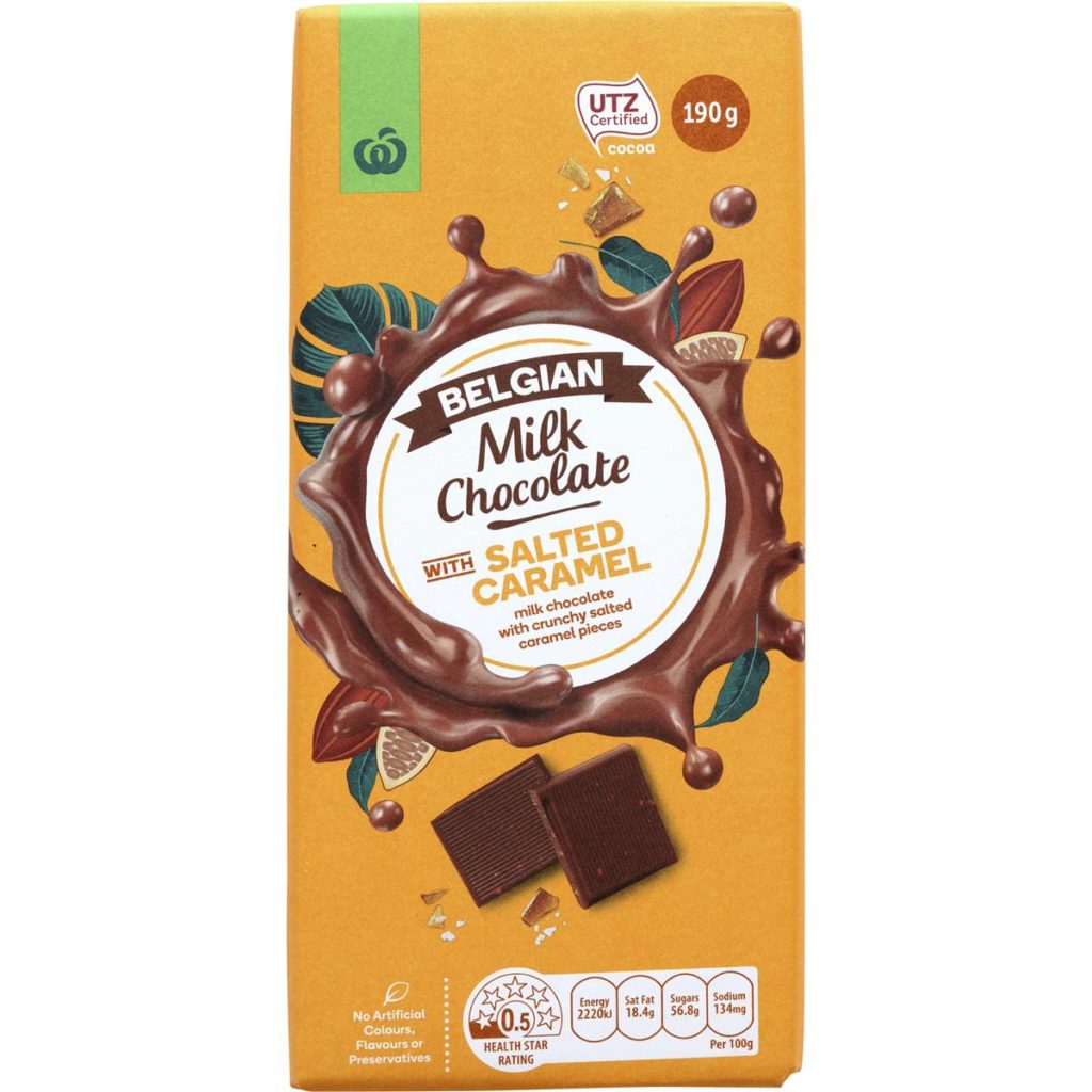 Woolworths Belgian Milk Chocolate Block With Salted Caramel 190g
