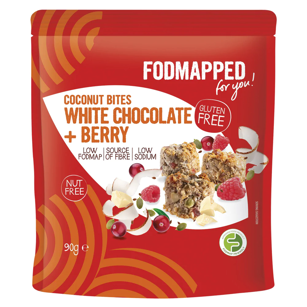 FODMAPPED For You Coconut Bites White Chocolate & Berry 90g
