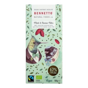Bennetto Mint & Cocoa Nib Dark Chocolate Block 100g