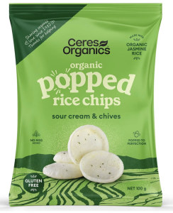 Ceres Organics Popped Rice Chips Sour Cream & Chives 100g