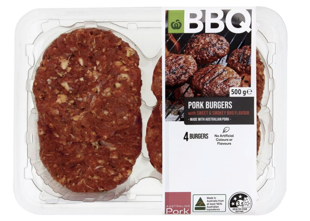 Woolworths Bbq Sweet & Smokey Pork Burgers 4 Pack