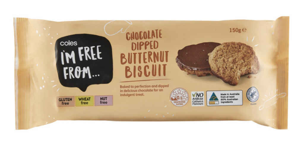 Coles I'M Free From Choc Dipped Butternut Biscuit 150g