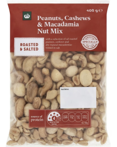 Woolworths Roasted & Salted Peanuts Cashews & Macadamia Nut Mix 400g