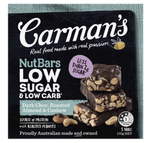 Carman's Low Sugar Low Carb Bar Dark Choc 170g