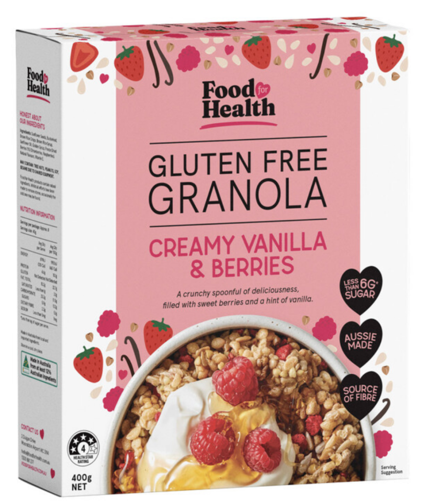 Food For Health Gluten Free Granola Creamy Vanilla & Berries 400g
